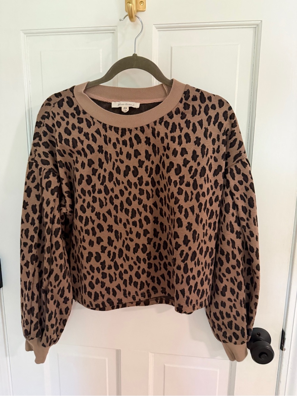Anthropology brand Leopard Crop Sweatshirt in Taupe & Black